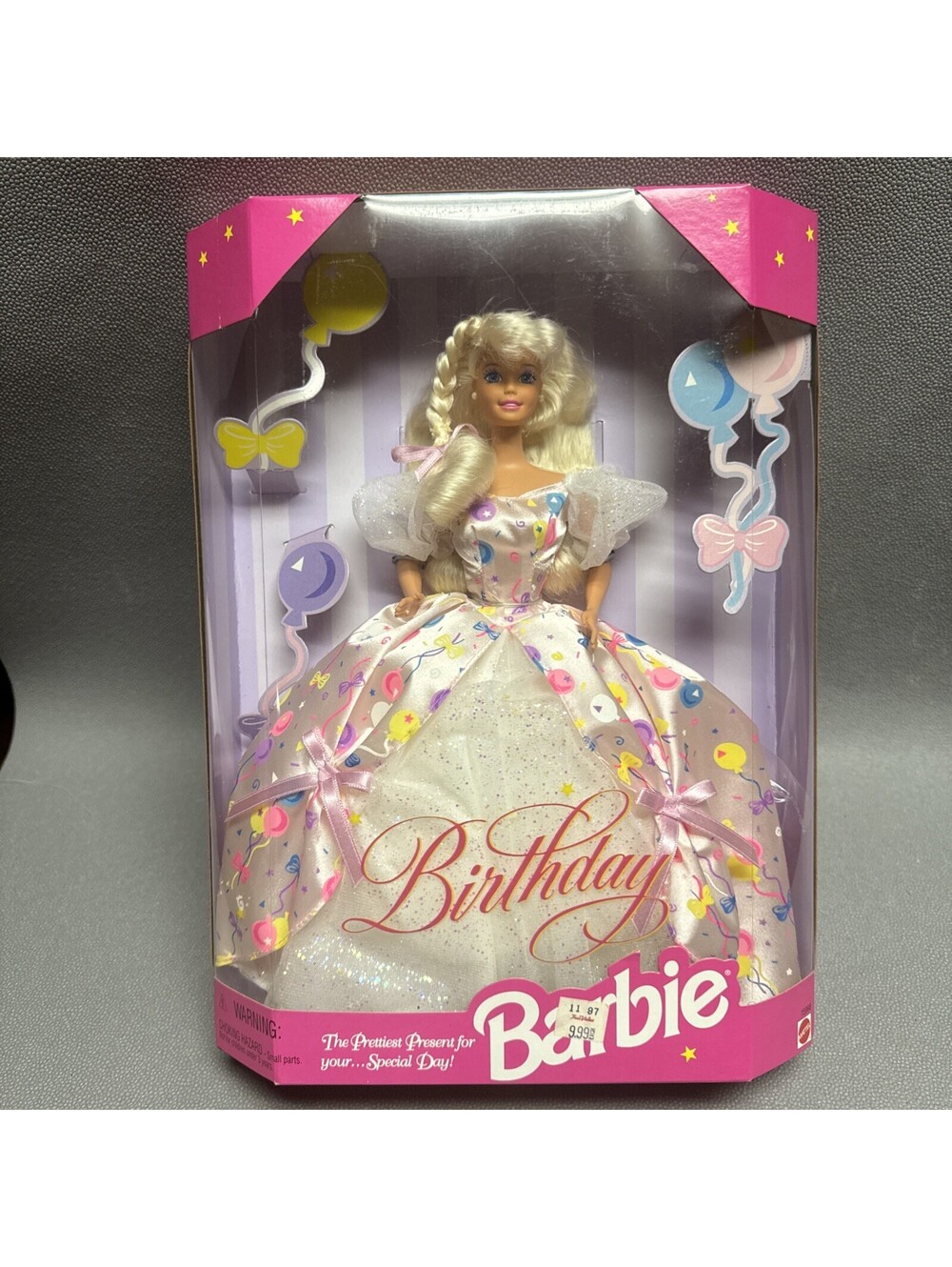 Birthday Barbie 1996 Doll Prettiest Present Mattel 15998 Blonde Balloon Dress
